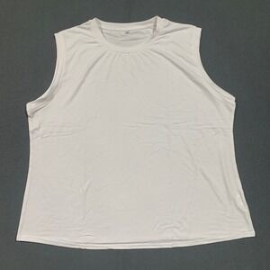 Womens 2XL Sleeveless Shirt White Silky Pullover Crew Neck Basic Top
